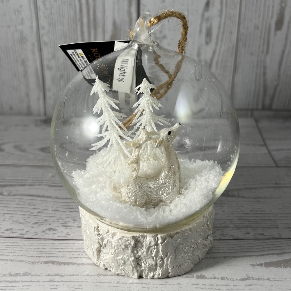 Robert Stanley’s Illuminated Glass Christmas Ornament with Deer, Snow, and Trees - Picture 2 of 8